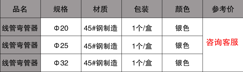 鍍鋅線管彎管器規格